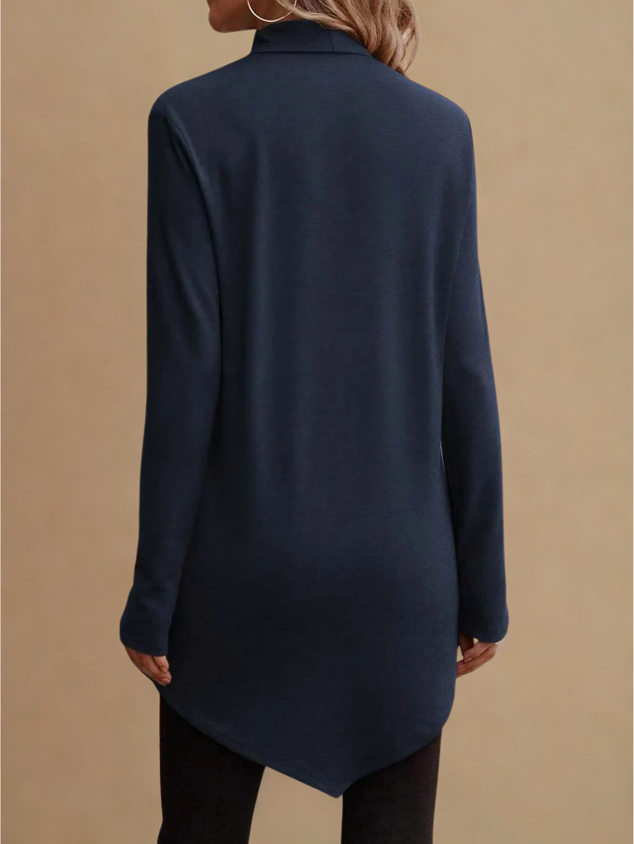 Roksana – Długa bluzka damska z wysokim kołnierzem i nowoczesnym fasonem