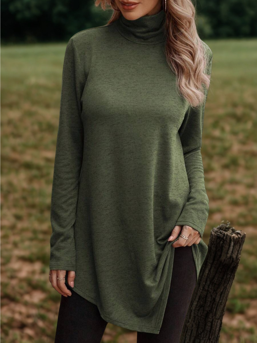 Roksana – Długa bluzka damska z wysokim kołnierzem i nowoczesnym fasonem