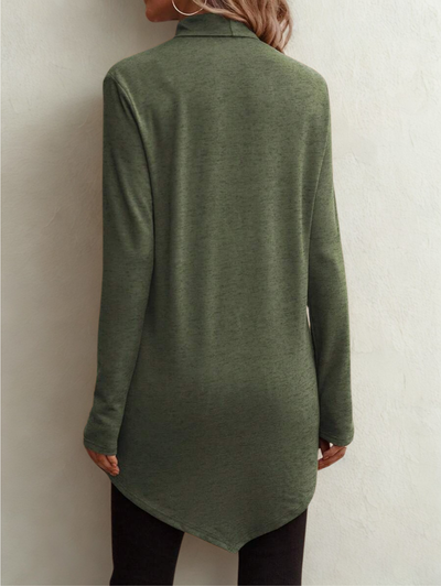 Roksana – Długa bluzka damska z wysokim kołnierzem i nowoczesnym fasonem