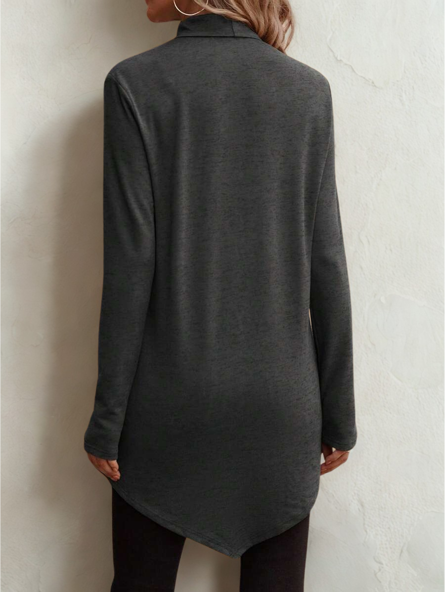 Roksana – Długa bluzka damska z wysokim kołnierzem i nowoczesnym fasonem