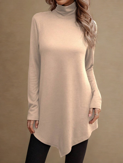 Roksana – Długa bluzka damska z wysokim kołnierzem i nowoczesnym fasonem