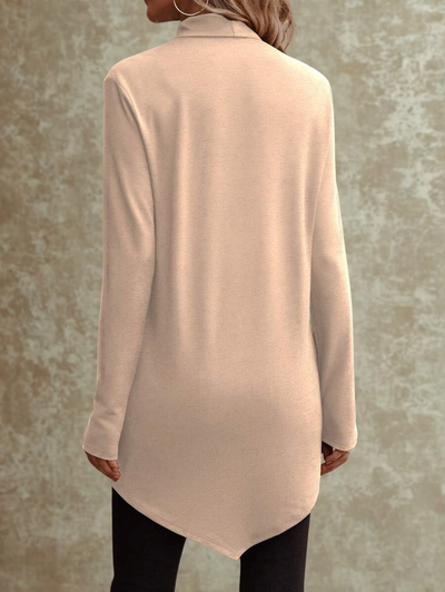 Roksana – Długa bluzka damska z wysokim kołnierzem i nowoczesnym fasonem