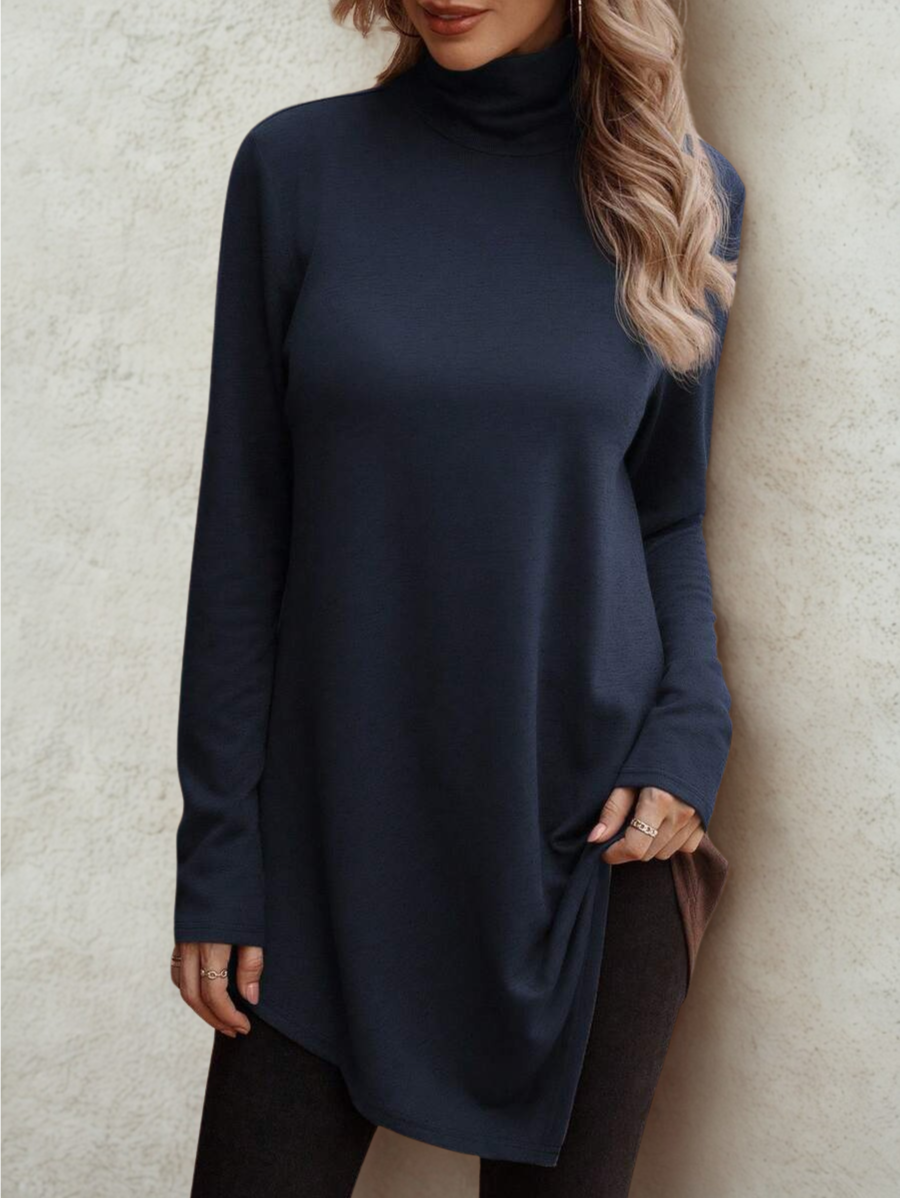 Roksana – Długa bluzka damska z wysokim kołnierzem i nowoczesnym fasonem